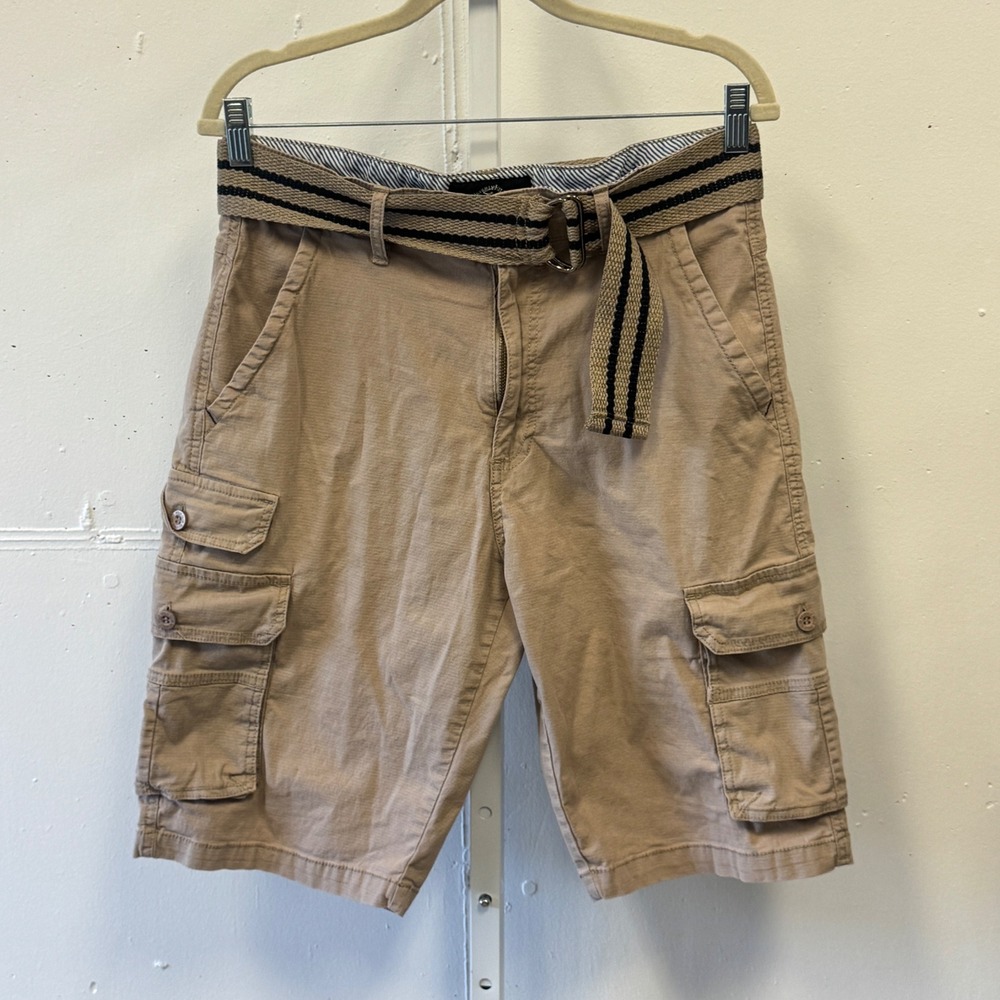 Beverly Hills Polo‎ Club Men's Cargo Utility Shorts Khaki Tan Belted W32 Outdoor